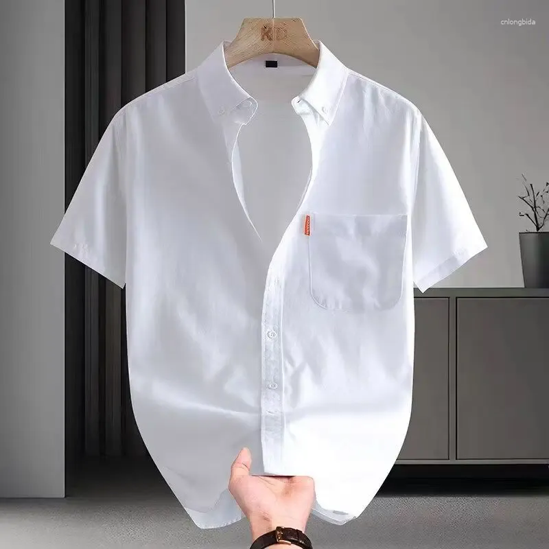 5xl dress shirts Men's Casual Plus Size Shirt Short Sleeve Summer Cotton Oxford Solid Color Turn Down Collar Regular Fit Daily Top through sleeve placket to ensure a perfect fit LNWUY (S-5XL) Big and Tall