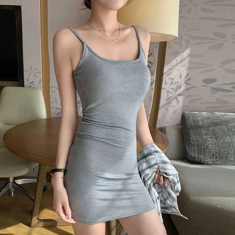 Korean Solid Color Low Cut Basic Dress With Spaghetti... From Ulani, Rs.1,034.96