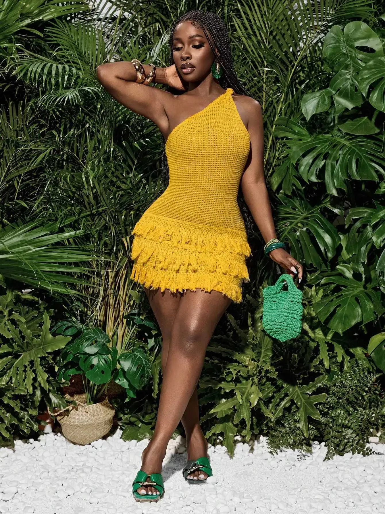 Sunshine Yellow One Shoulder Crochet Mini Dress,... From Yaymos, Rs.846.58