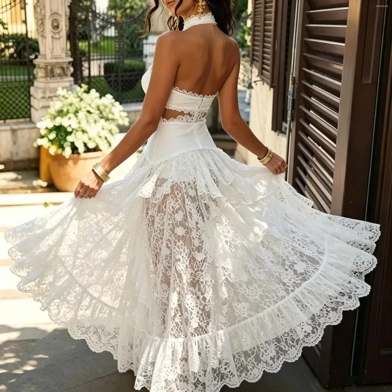 see through casual dress 2026 Summer Womens See Through Lace Halter Halter... From Dh910350185,  Rs.3,463.38 In Bulk