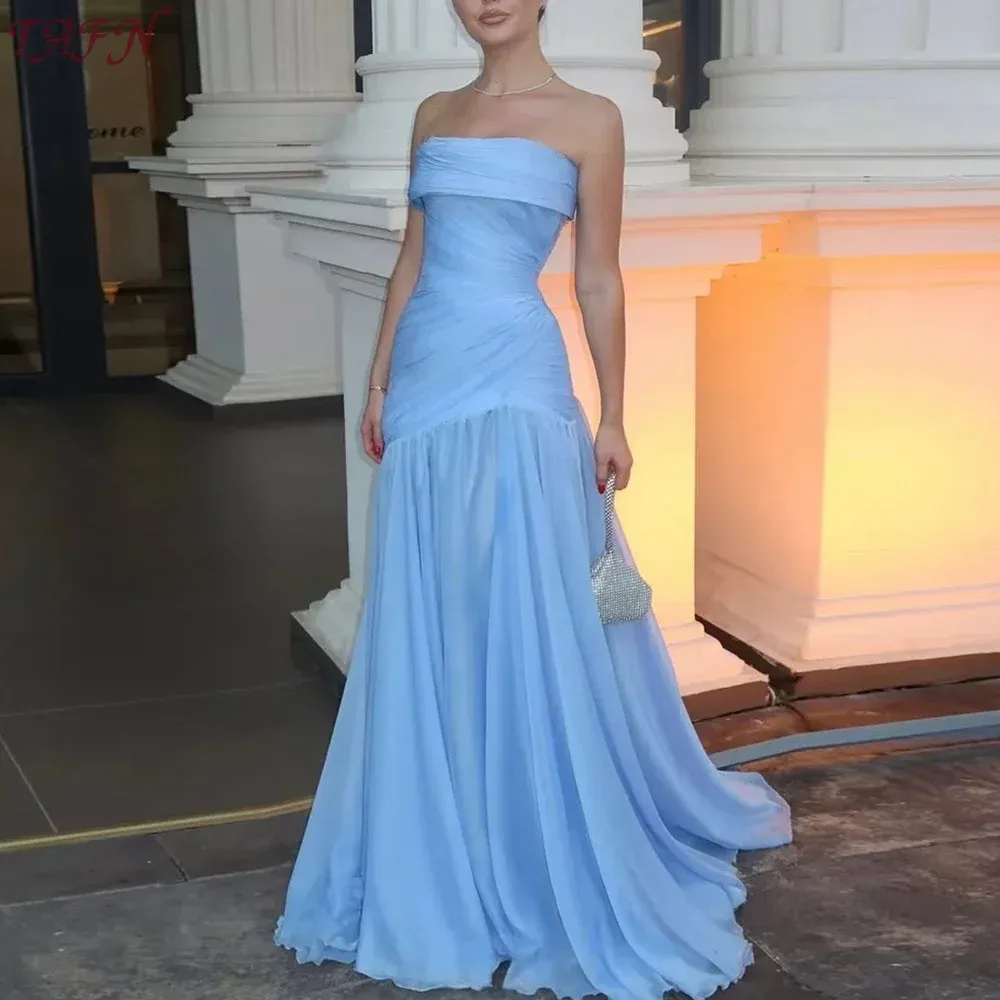 celebrity light blue dress Sky Strapless A Line Chiffon Blue Occasion... From Donnaweddingdress17, Rs.11,124.28 3cm error collarless dress shirt ari fletcher Size:2X (18-20)