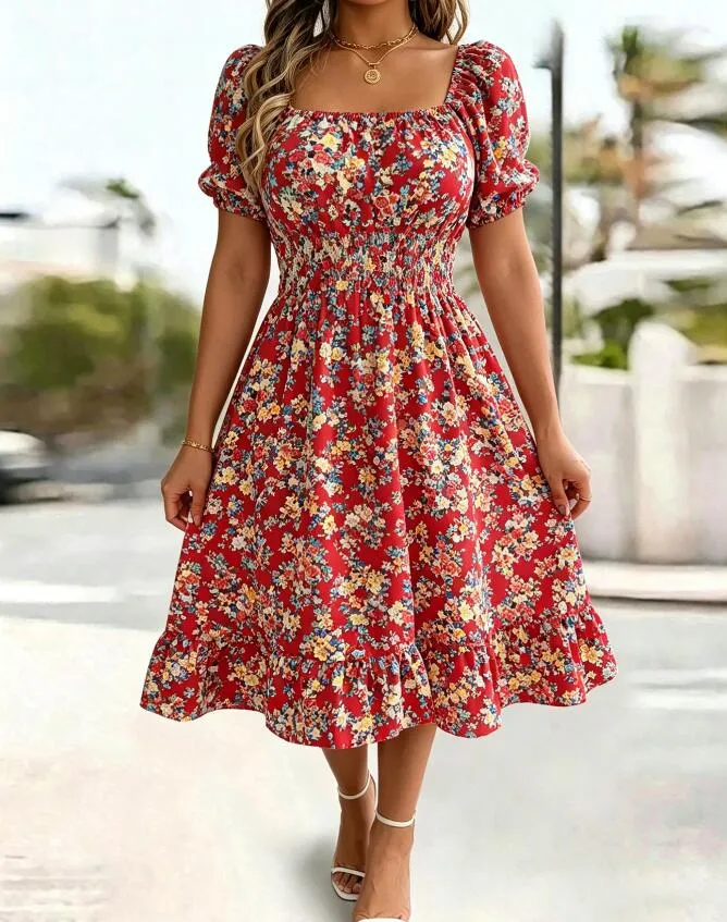 summer designer dresses 5XL dress women elastic waist elegant floral A-line ruffled Designer Summer Dresses | Harrods