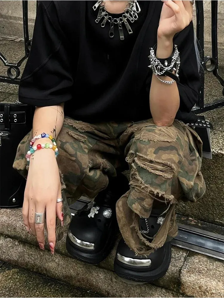 Harajuku Grunge Cyber Punk Camouflage Denim Y2k Cargo From