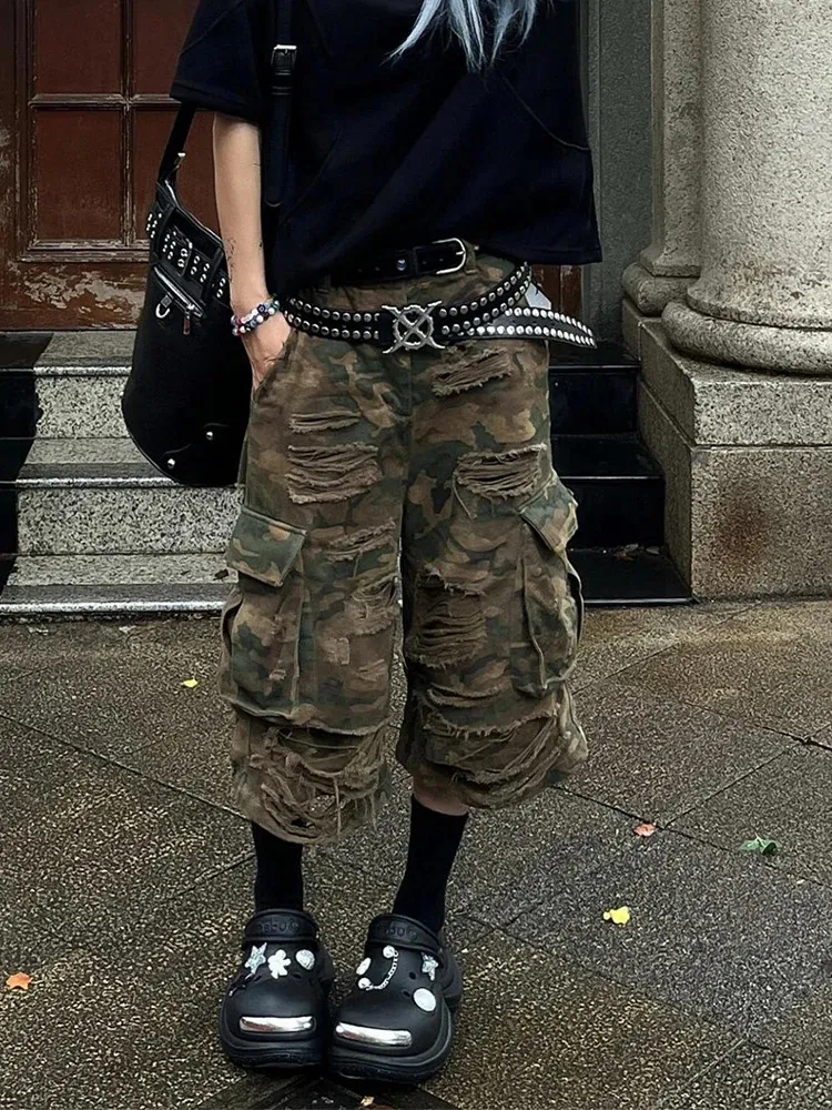 Harajuku Grunge Cyber Punk Camouflage Denim Y2k Cargo From