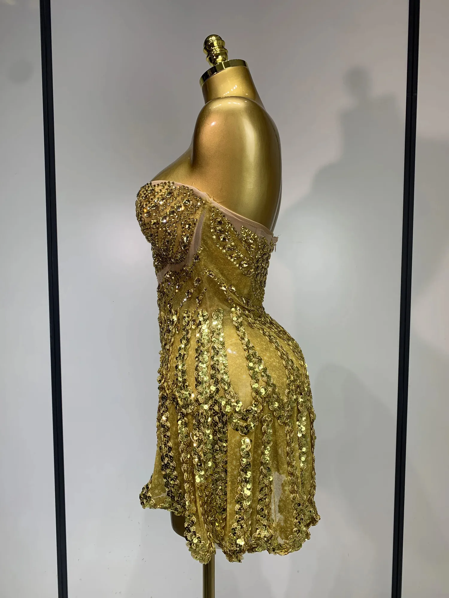 Sparkling Gold Sequin And Diamond Mini Gold Cocktail... From Bai06, Rs.5,450.61