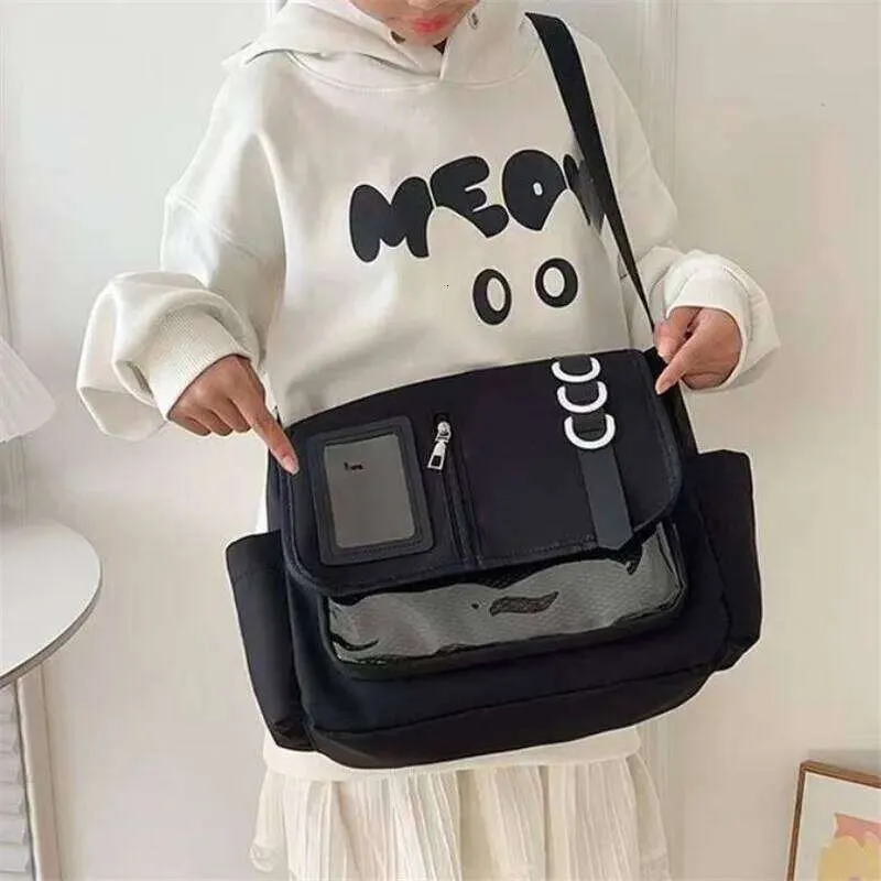 Y2K Clear Patch Canvas Crossbody Techwear Messenger From