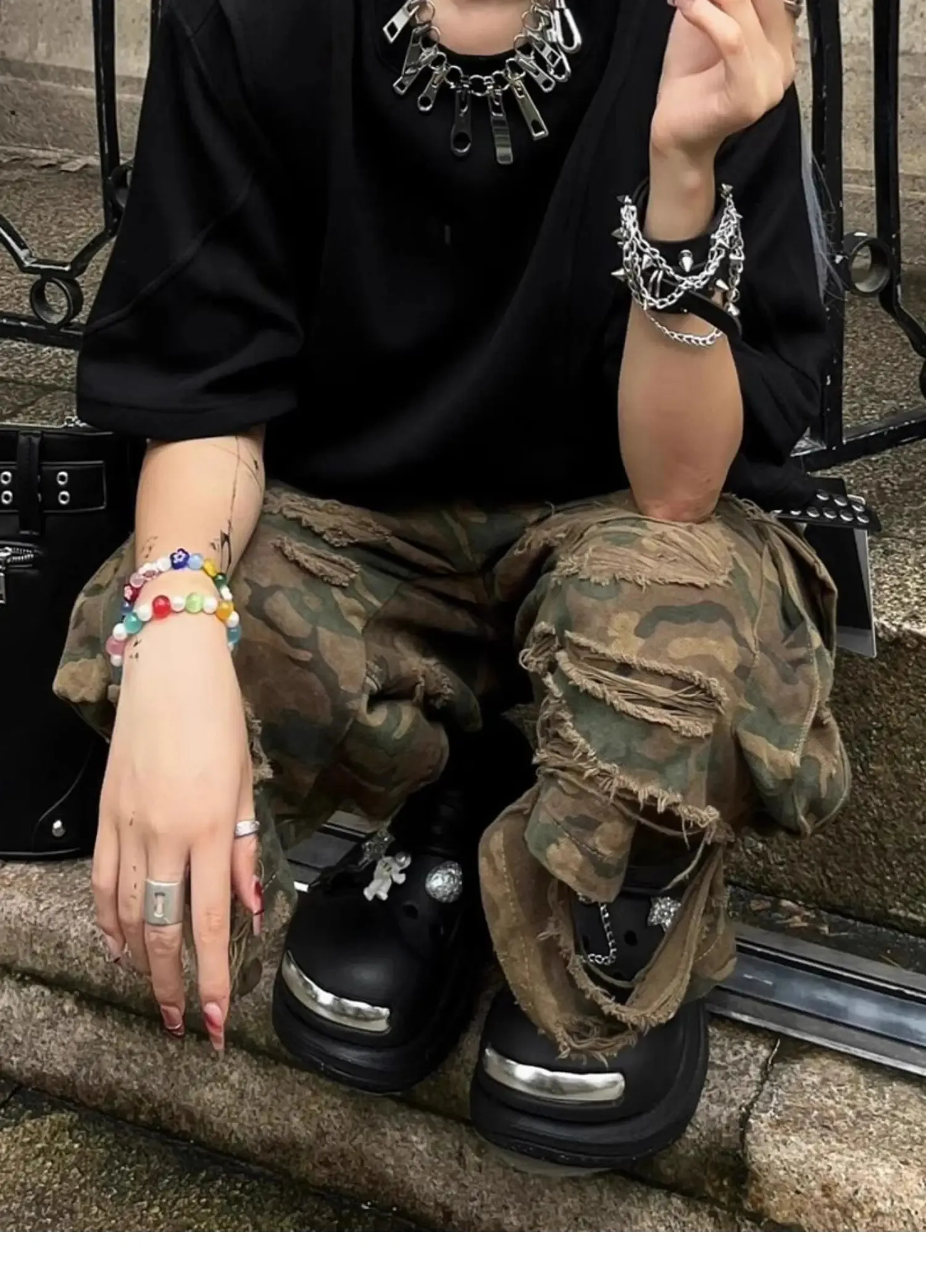 Harajuku Grunge Cyber Punk Camouflage Denim Y2k Cargo From