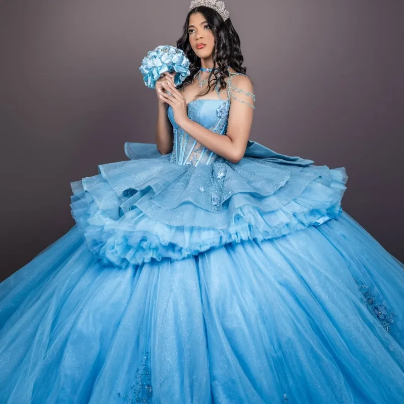 Shiny Light Blue Quinceanera Ball Blue Ball Gown... From Leiel123, Rs.31,815.81