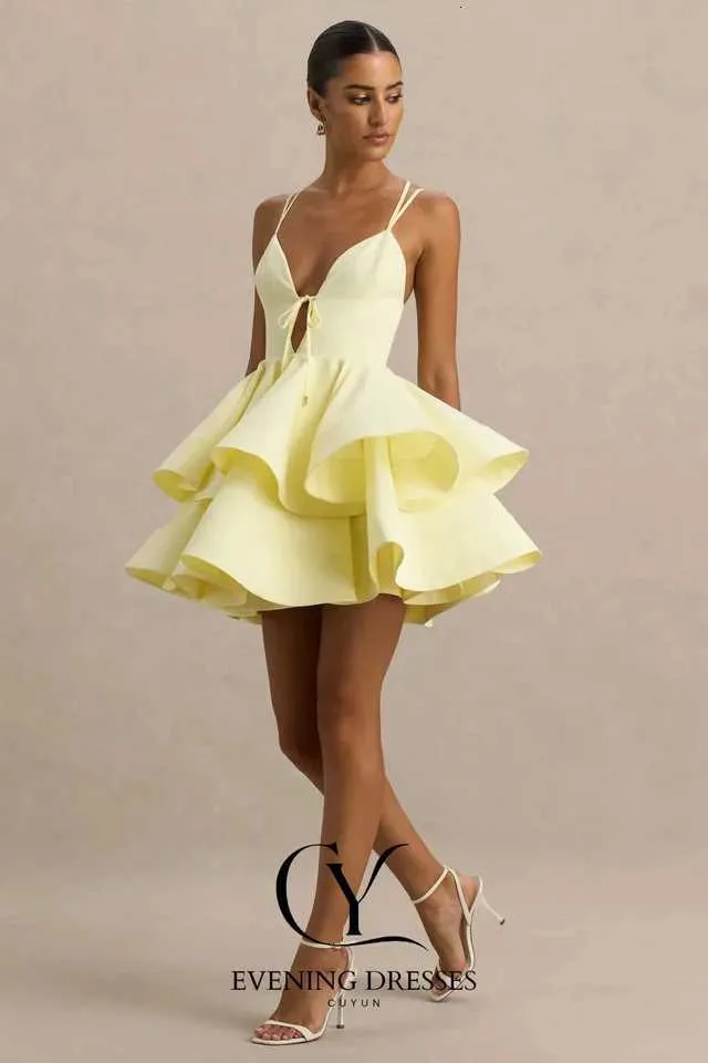 yellow short party dress Short Yellow Chiffon Ruffle Dress
