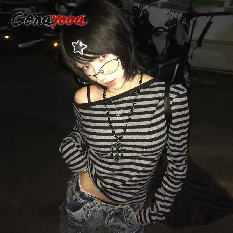 Japanese Y2k Striped Y2k Cami Top Long Sleeve From Buyocean01