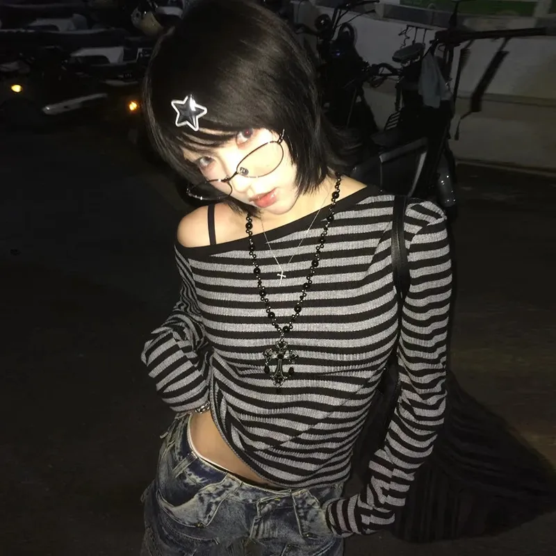 Japanese Y2k Striped Y2k Cami Top Long Sleeve From Buyocean01