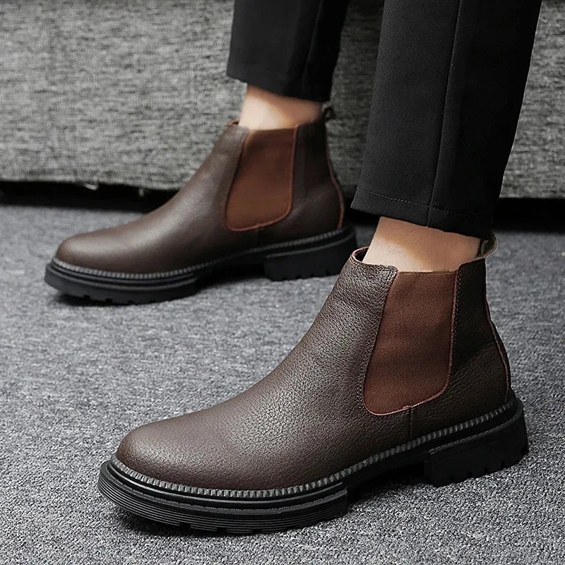 Genuine Leather Chelsea Boots Slip-On Ankle Boots Casual Dress Shoes Men main image 4