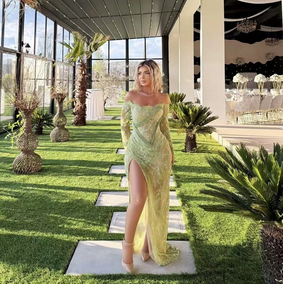 green lace off the shoulder prom dress Stunning Windsor Green Prom... From Charm_custom_dress, Rs.19,549.14 STD14975_review
