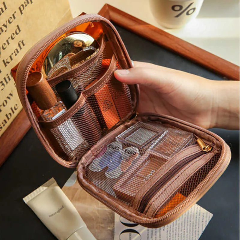 casual travel makeup bag EACHY for Women, PU Leather Cosmetic Bag, Brown, Medium making it the ultimate accessory for any jet Transparent Mesh Travel Makeup Bag