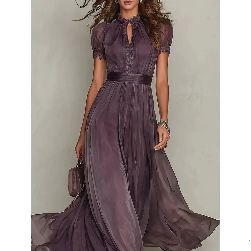 purple flowy dresses for women Lace A Line Maxi Chiffon Maxi Dress With... From Mysticastore, Rs.3,032.91 In Bulk women's clothes