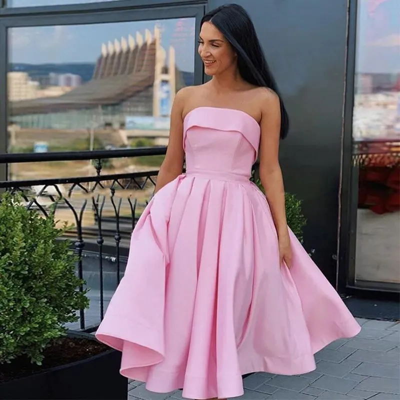 knee length prom dresses for juniors Simple Pink Satin A Line Homecoming Pink Dress ... From Kyuremweding, Rs.10,241.04 VENDOR COLOR-DARK GREEN MULTI