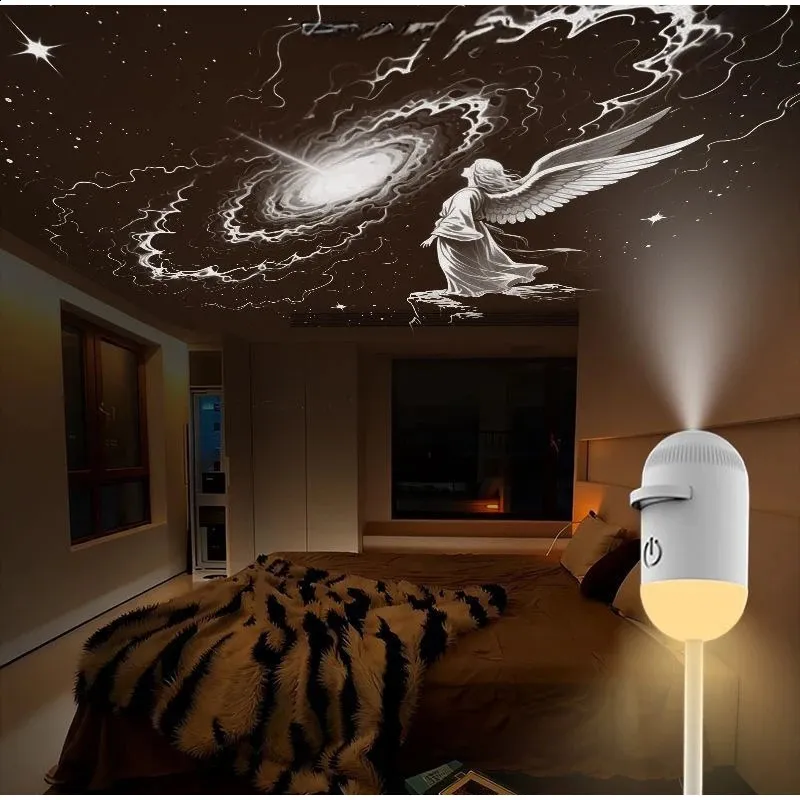 2-in-1 Galaxy Projector Night Light – 24 Sliding Films, 360° Rotating, USB Powered, Starry Sky Effect