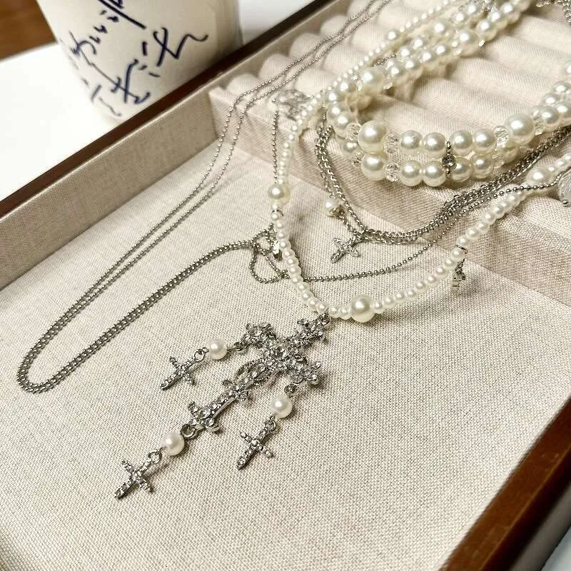 Luxury 18K Gold Plated CZ Crystal Pendant Pearl Cross  display picture 3