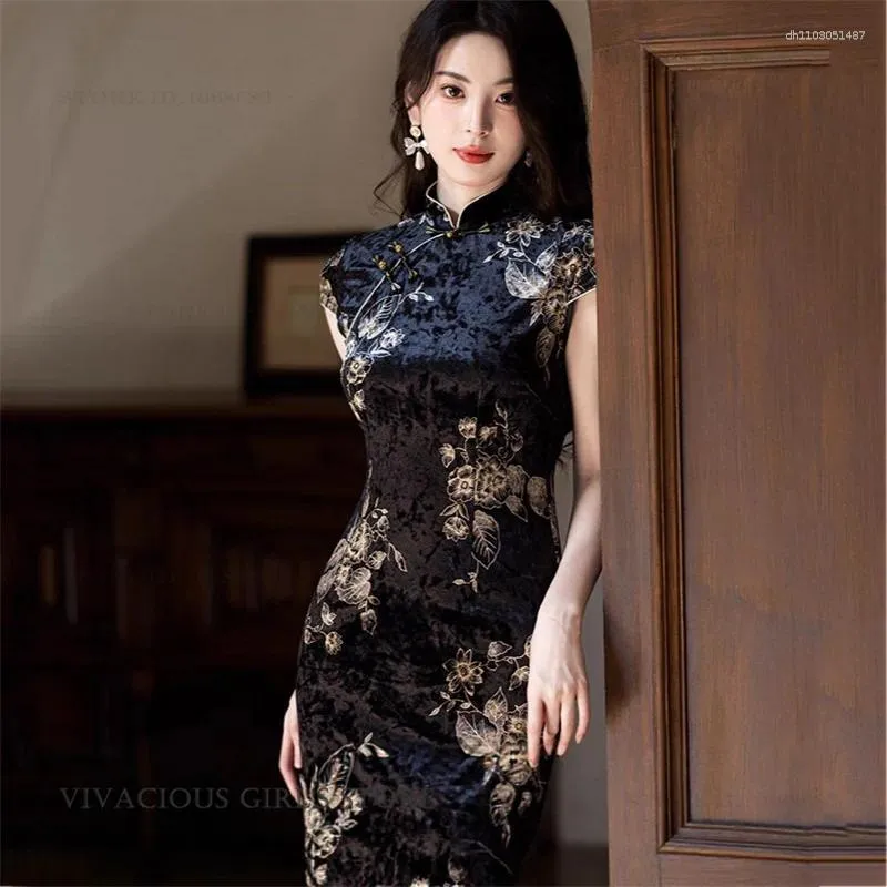 ethnic formal dresses Vintage Velvet Black Cheongsam Dress For Women ... From Dh1103051487, Rs.3,866.82 ethnic ready to wear 2025