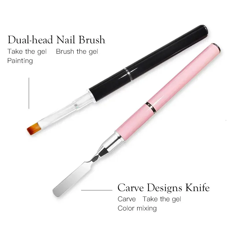 LINMANDA Gel Nail Brush Stainless Steel Dual-Ended Nail Art Brushes 2 in 1 n Flat Gel Nail Art Slice Builder Gel Brush Tool 260615