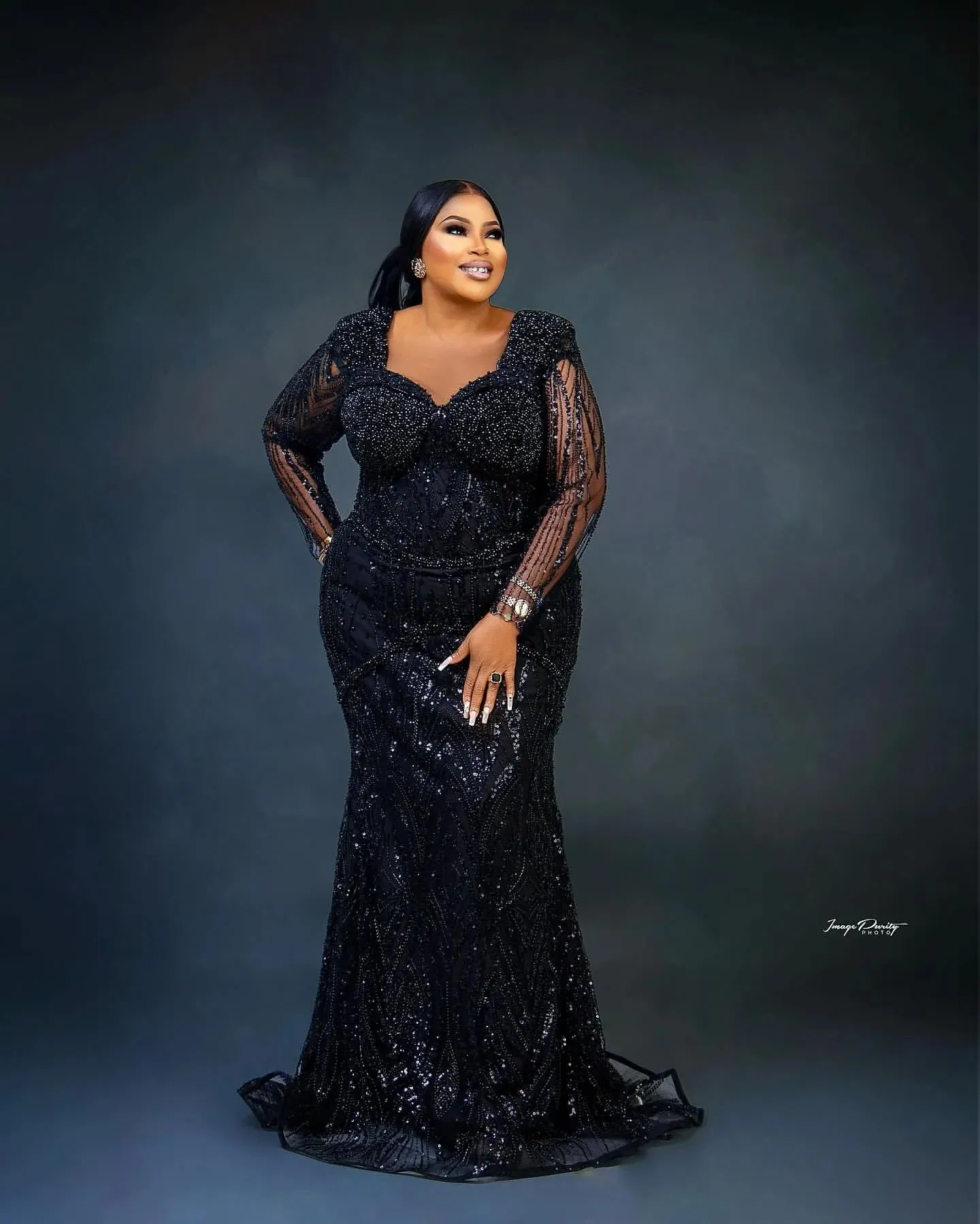 Plus Size Black Mermaid Evening Dress For Mother Of... From Missboutique, Rs.8,232.36
