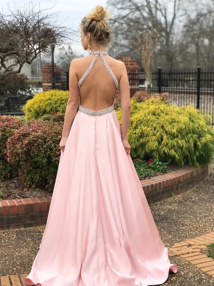 beaded halter homecoming dress Jovani 43929 Long Prom Dress Mint / 0