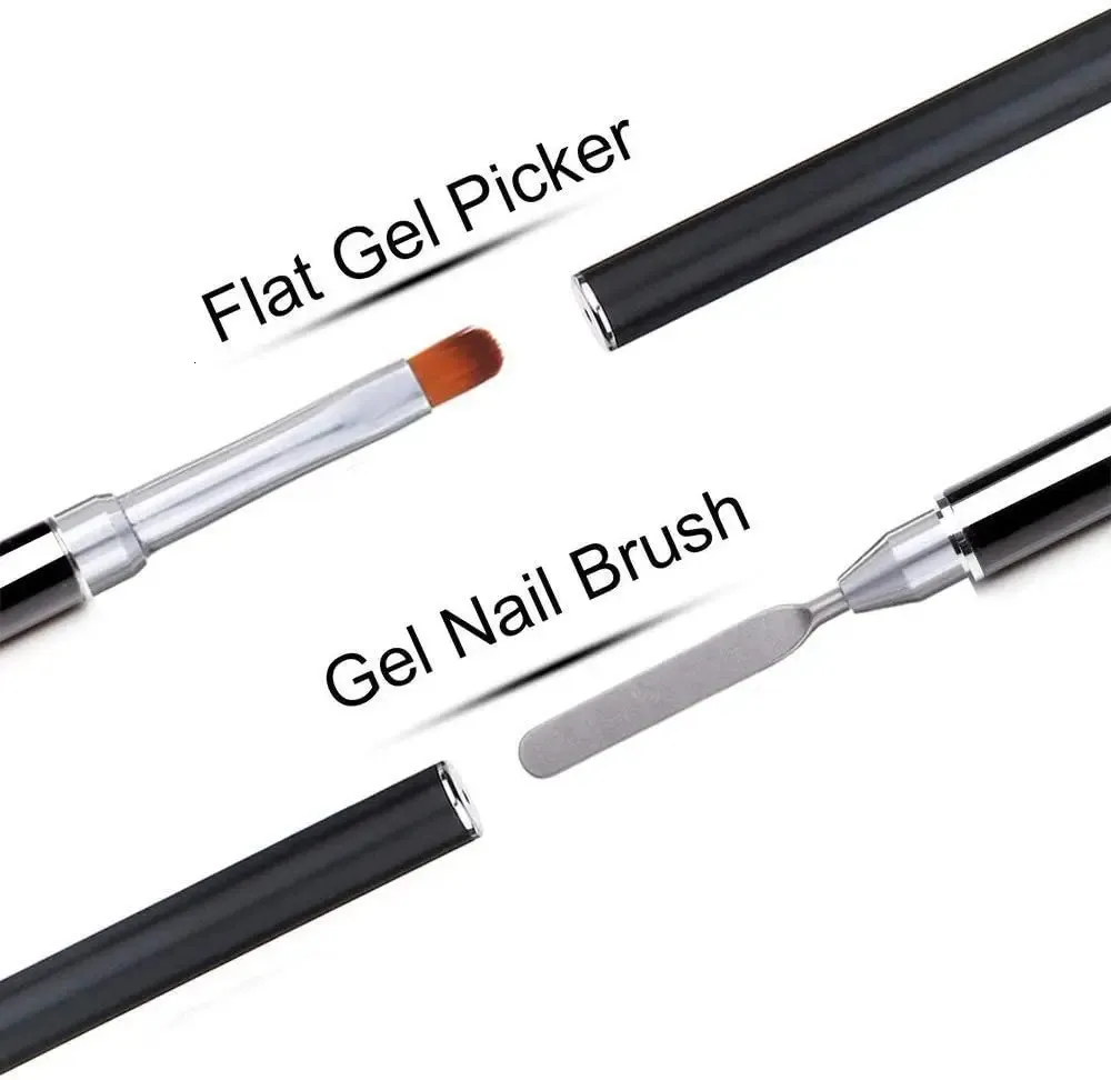 LINMANDA Gel Nail Brush Stainless Steel Dual-Ended Nail Art Brushes 2 in 1 n Flat Gel Nail Art Slice Builder Gel Brush Tool 260615