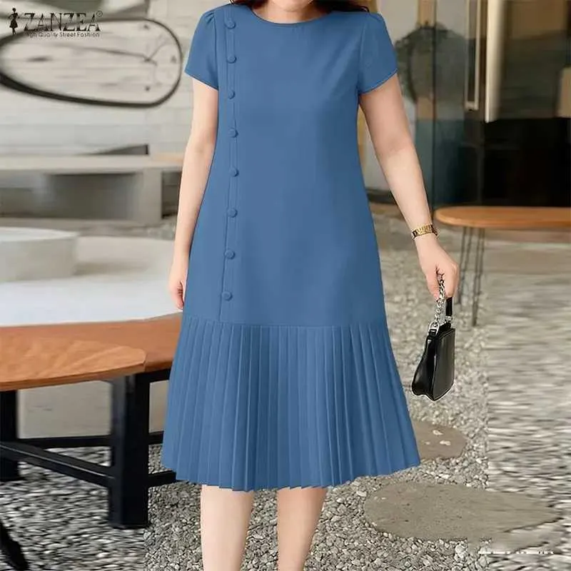 zanzea women o neck short sleeve dress Stylish And Elegant ZANZEA Pleated Midi Sundress With... From Missouri02,  Rs.911.34 In Bulk