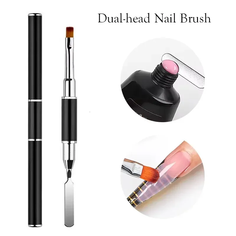 LINMANDA Gel Nail Brush Stainless Steel Dual-Ended Nail Art Brushes 2 in 1 n Flat Gel Nail Art Slice Builder Gel Brush Tool 260615