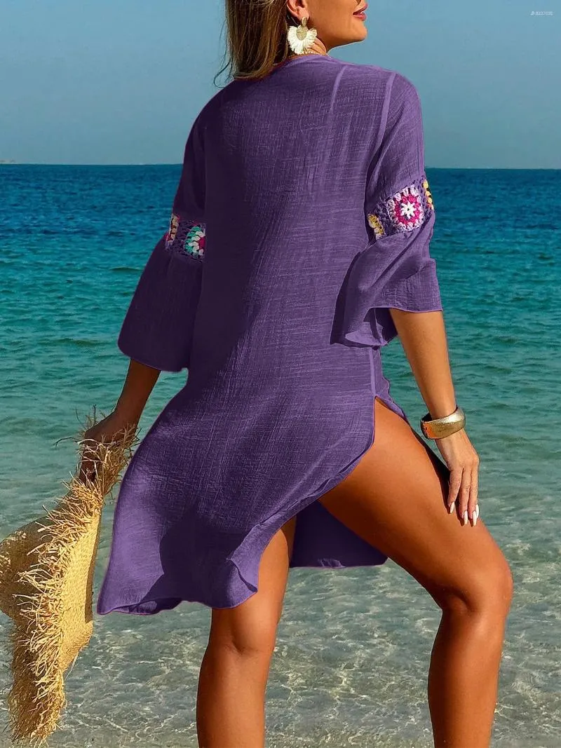 womens casual wrap dress Women's Cotton Linen Wrap Dress Summer Casual Boho V Neck Half Sleeve Tie  Waist Split Beach Long Dresses with Pockets at Amazon Women's Clothing store