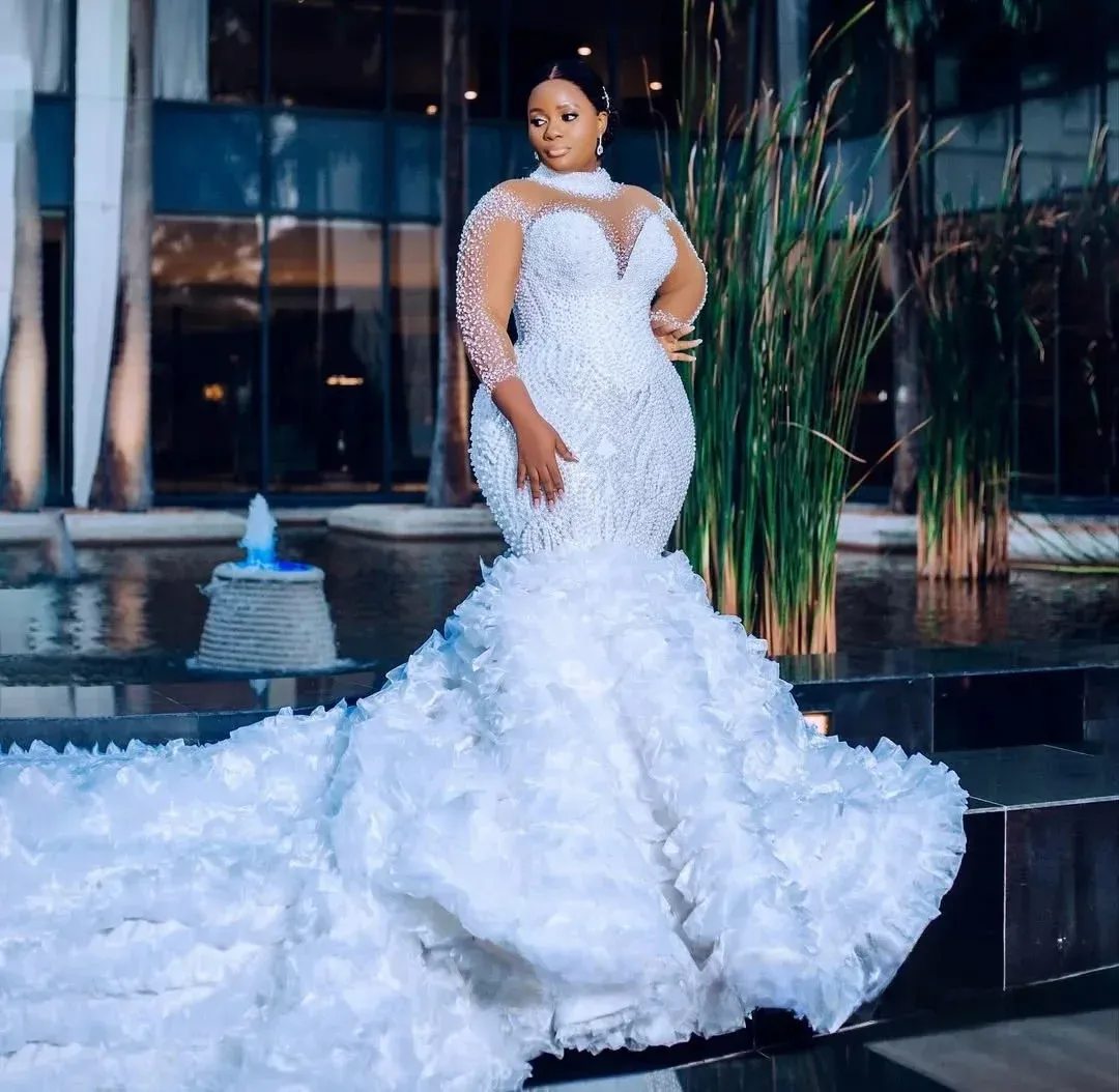 mermaid womens wedding dresses Mermaid Deep V-neck Floor Length Tulle Applique Wedding Dress