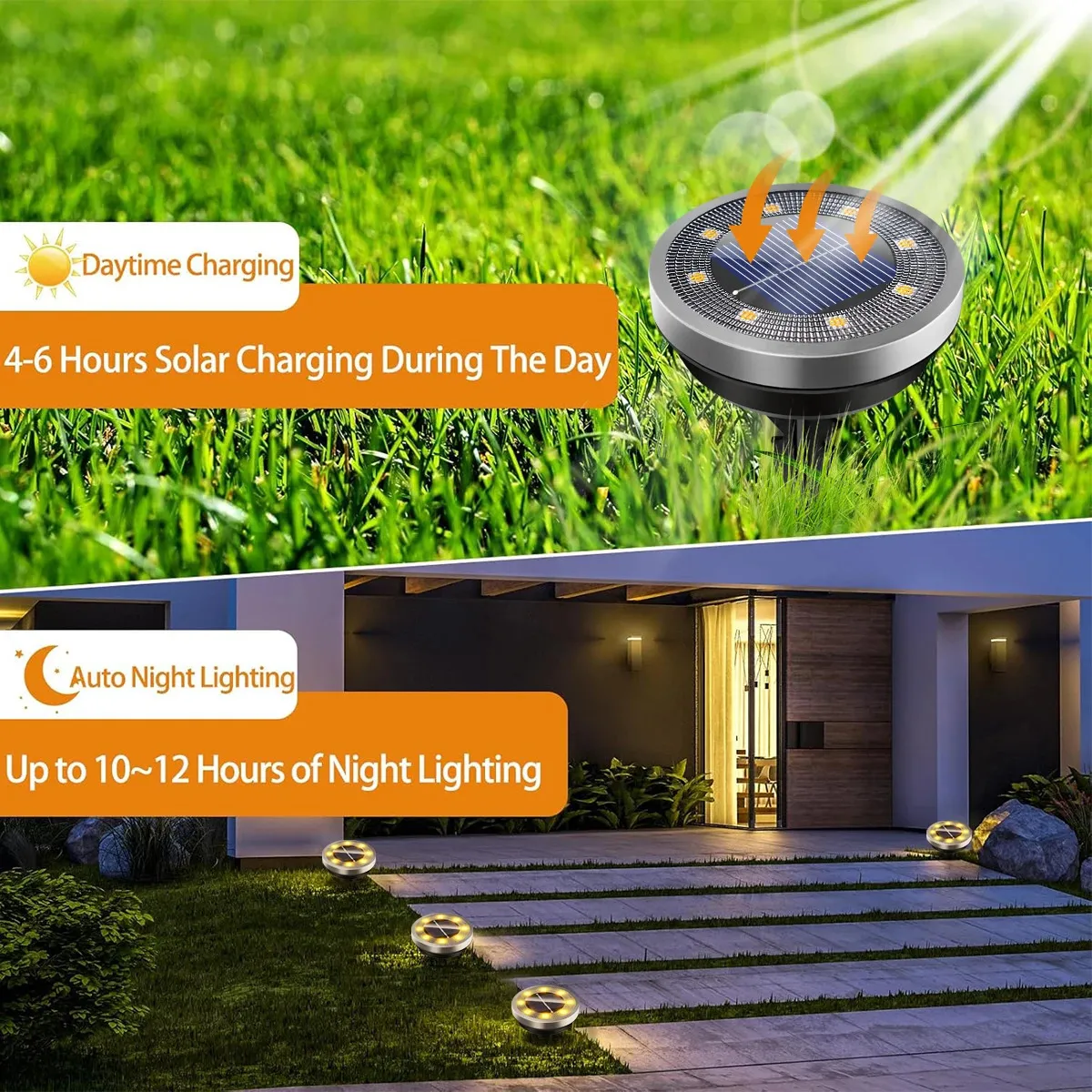 Joomer 12-Pack Solar Pathway Lights – Waterproof IP44, Warm White, Stainless Steel, Auto On/Off, 6-8H Charge, 8-10H Runtime