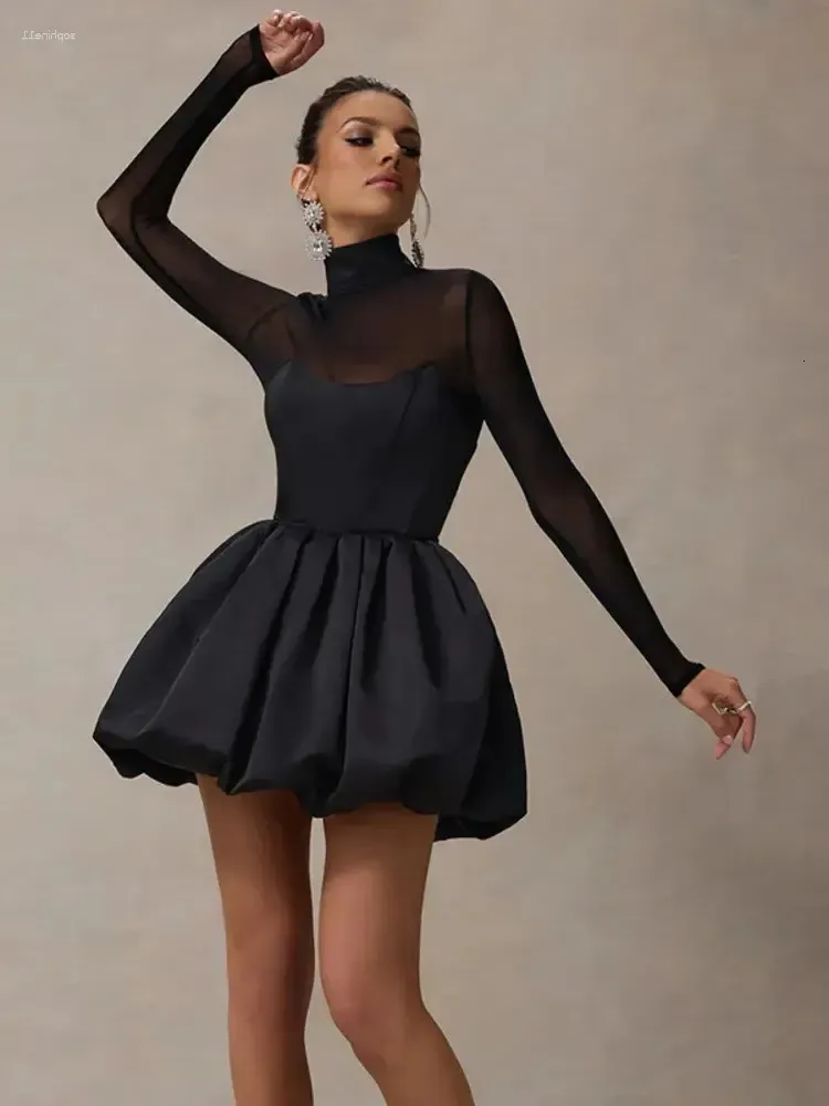 sheer casual dresses cute prom dress Glitter-Print Long Prom Dress with Sheer Waist Smoky Blue / 4