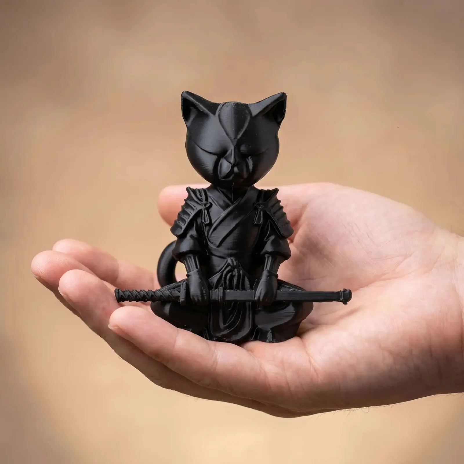 3D Printed Samurai Cat Cat Sculpture For Home Office From