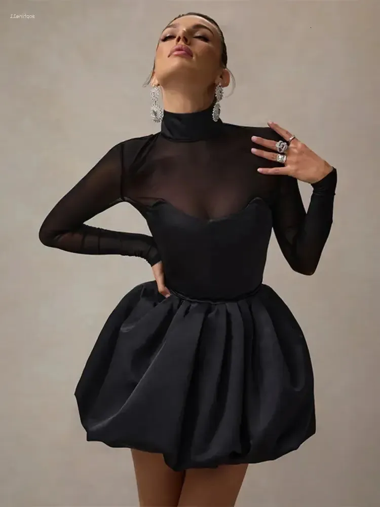 black see through club dress 2024 Spring/Summer Women's See-Through Black Club Black evening dress with Perspective Tight and Buttocks