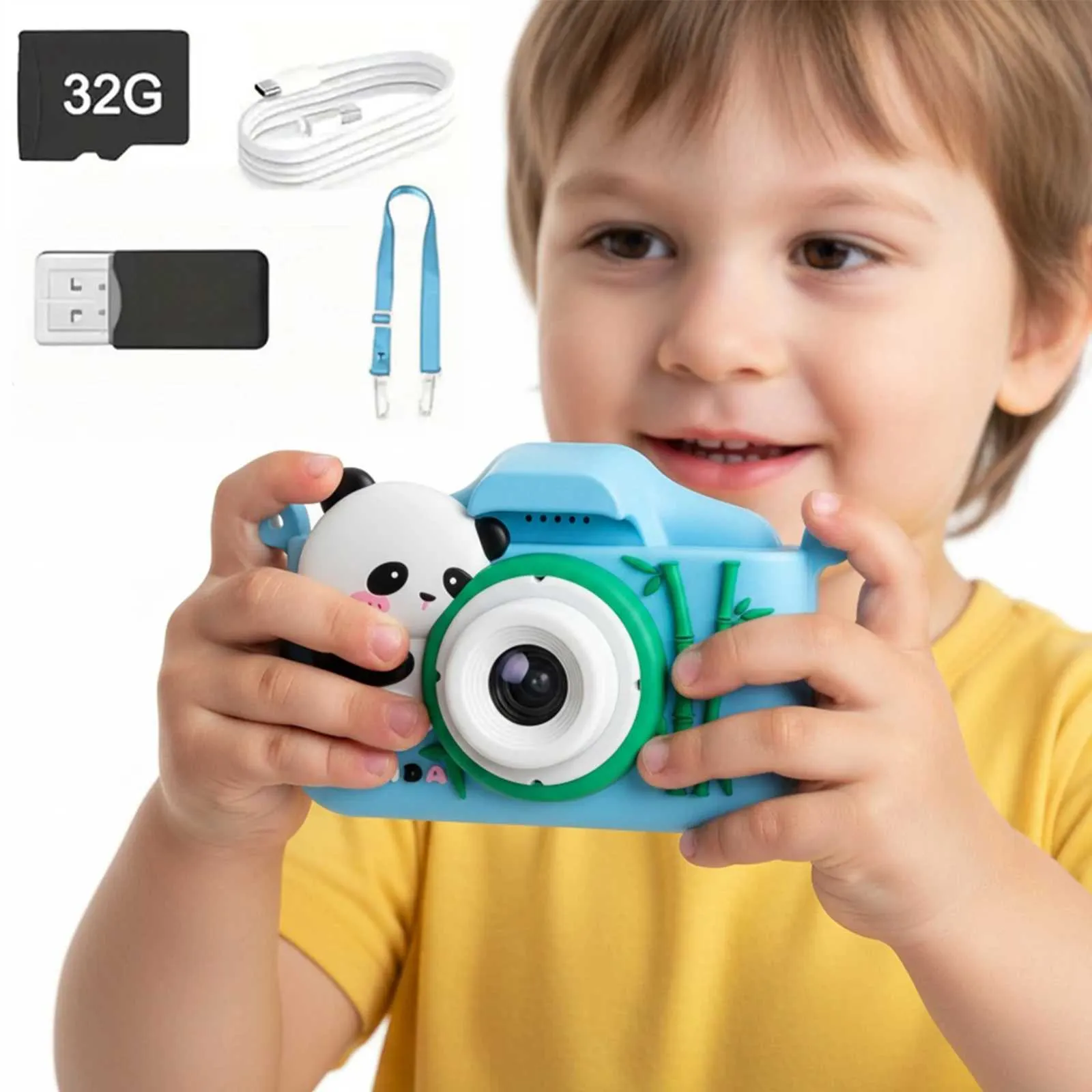 Kindercamera Met 3,5 Inch Scherm – 360° Zoomlens, Selfie, LED-flits, 32GB Kaart, Voor Kinderen Van 3-12 Jaar (blauw)