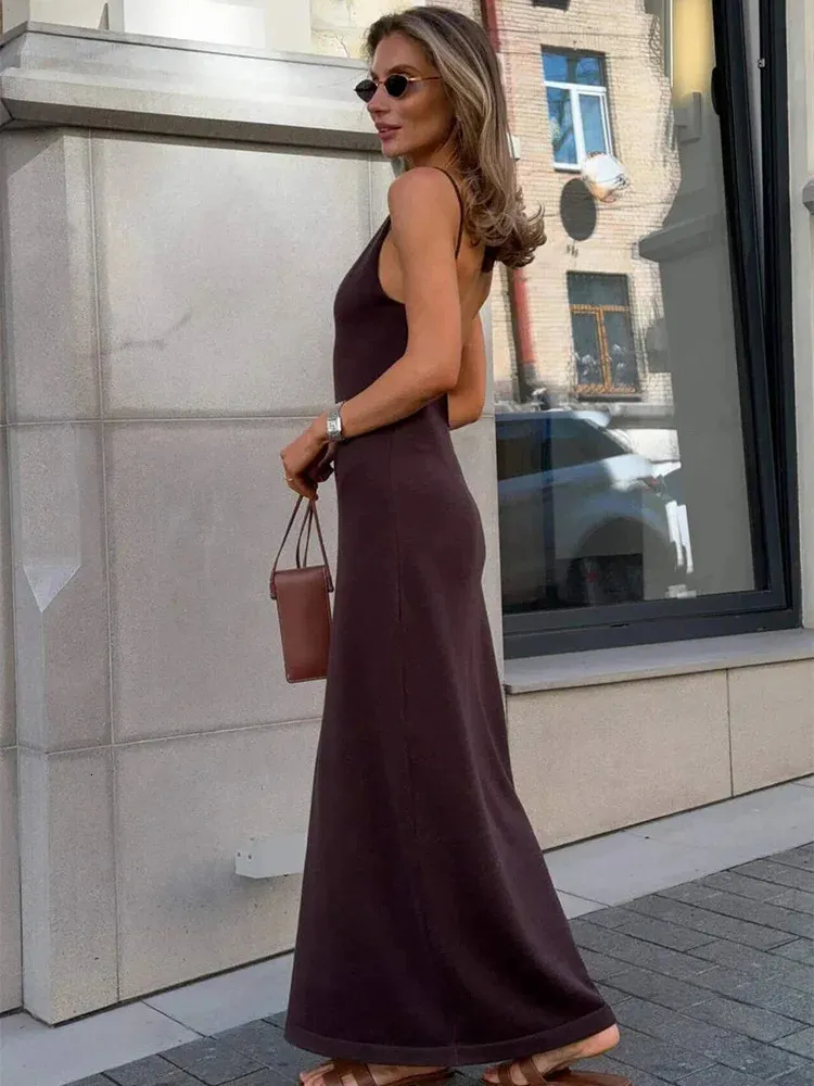knit dress suspender Trendix Womens Elegant Slim Dress, Deep V Neck, Solid Color, Backless Design, Beach Party Vacation Maxi persistent_note: 30% Off All Clothing