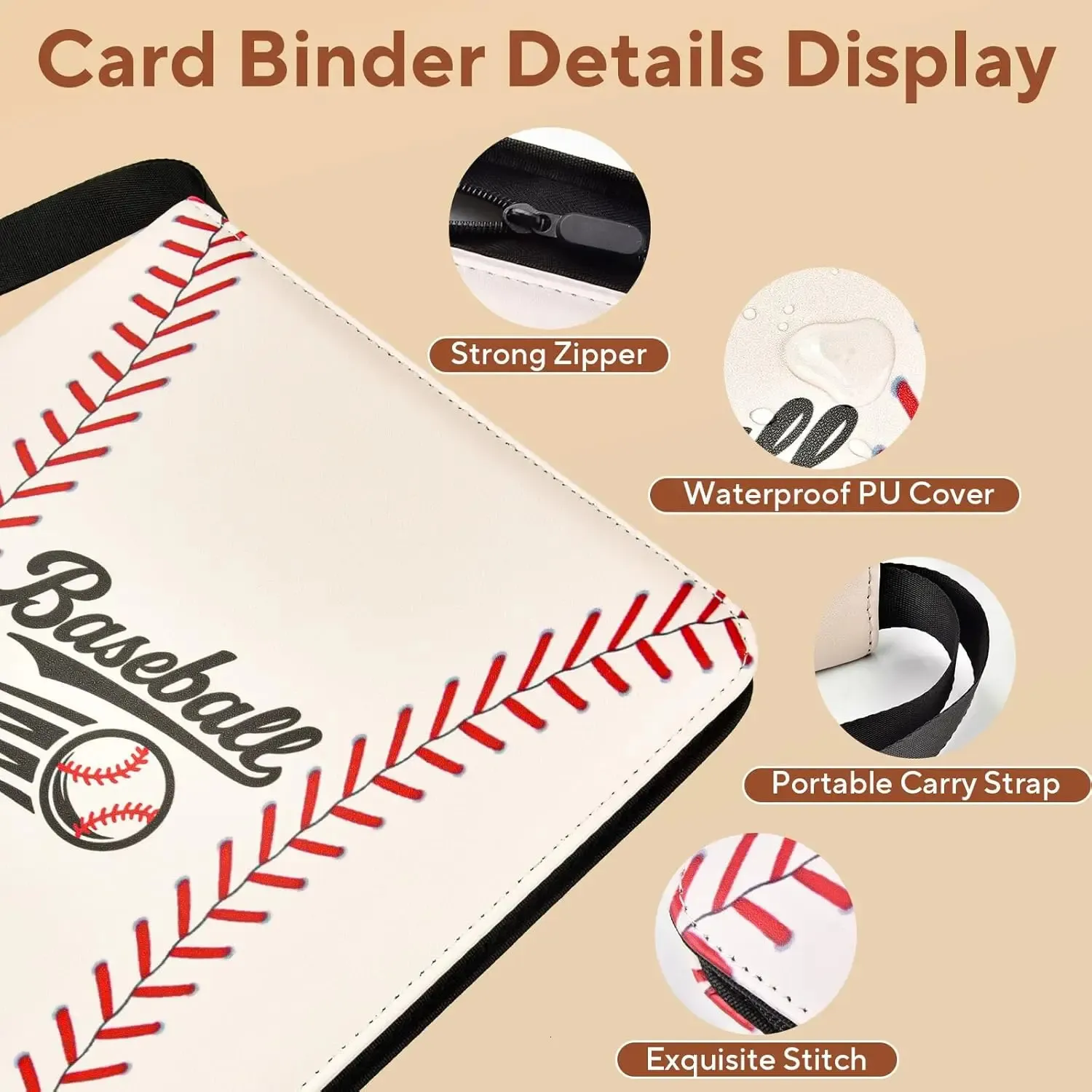 baseball card binder storage BCW White 3 In.Sports / Gaming Cards Hold 90 Pages sized sports cards back Bright Creations Faux Leather Card