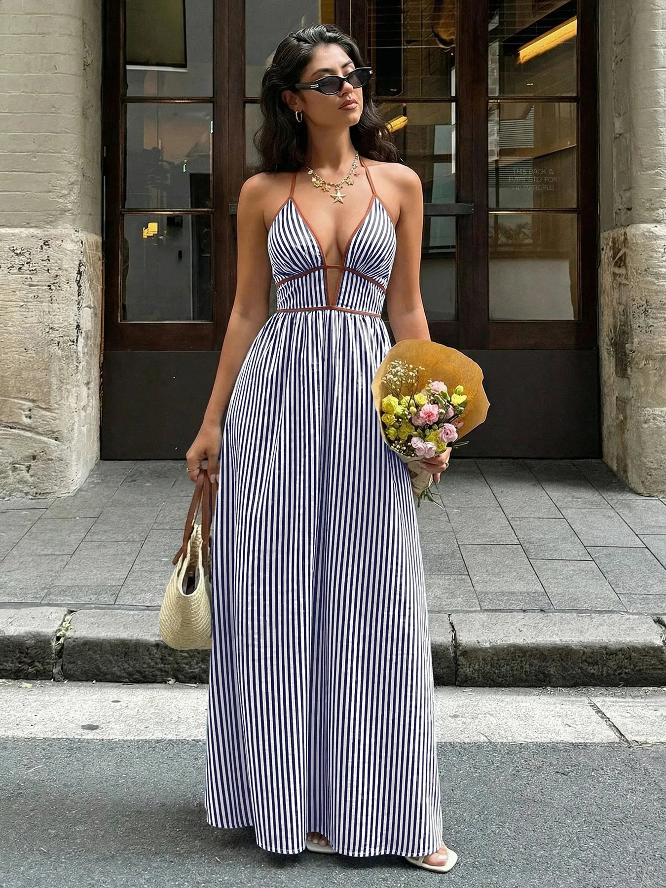deep v neck beach dress Boho Maxi Dress for Women