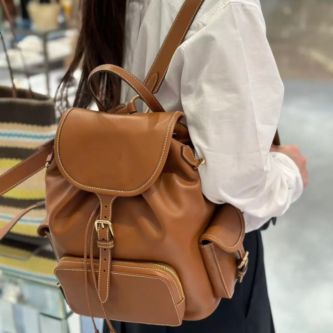 backpack preppy leather Style soft shoulder and top handle strap The Western