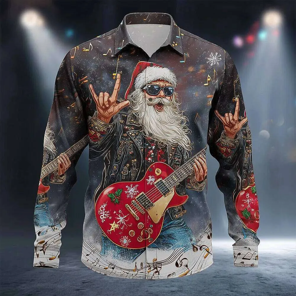 crazy christmas dress shirts Mens Santa Claus Rock Guitar Button Up Christmas... From Dh1100285003, Rs.5,010.56 waist:34