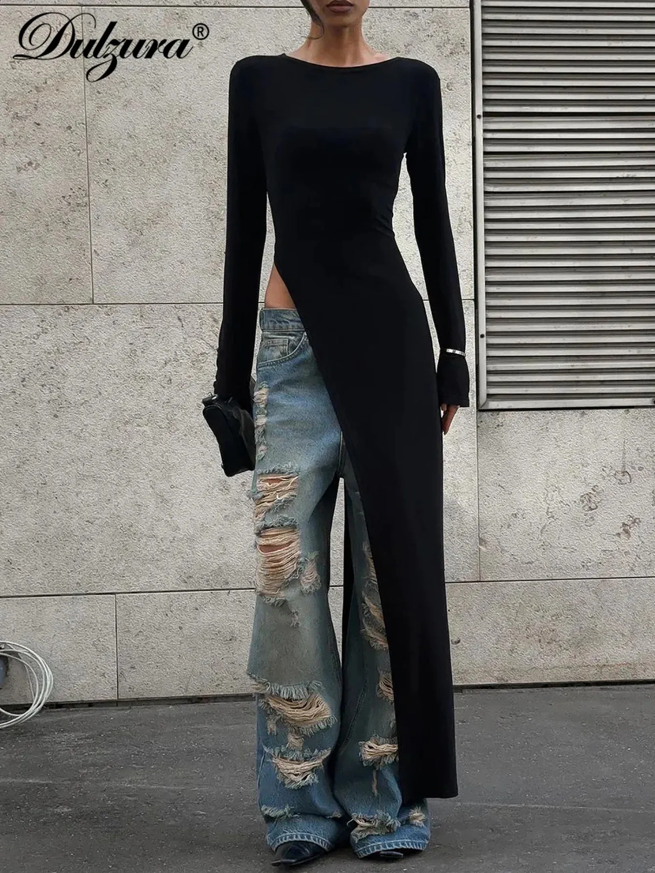 long sleeve high slit maxi dress White Maxi Dress with Slit and Long Sleeves XL / 10 / White