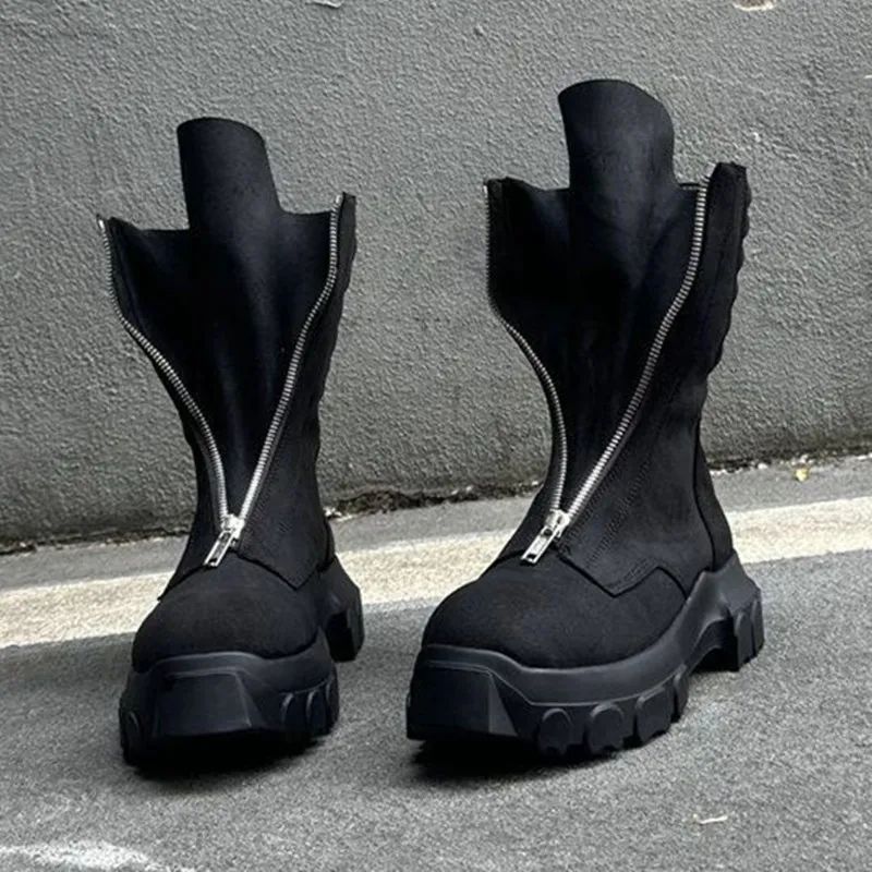 Men\'s Leather Platform Chunky Boots Side Zipper High Top Gothic Amazon.com: Men main image 3