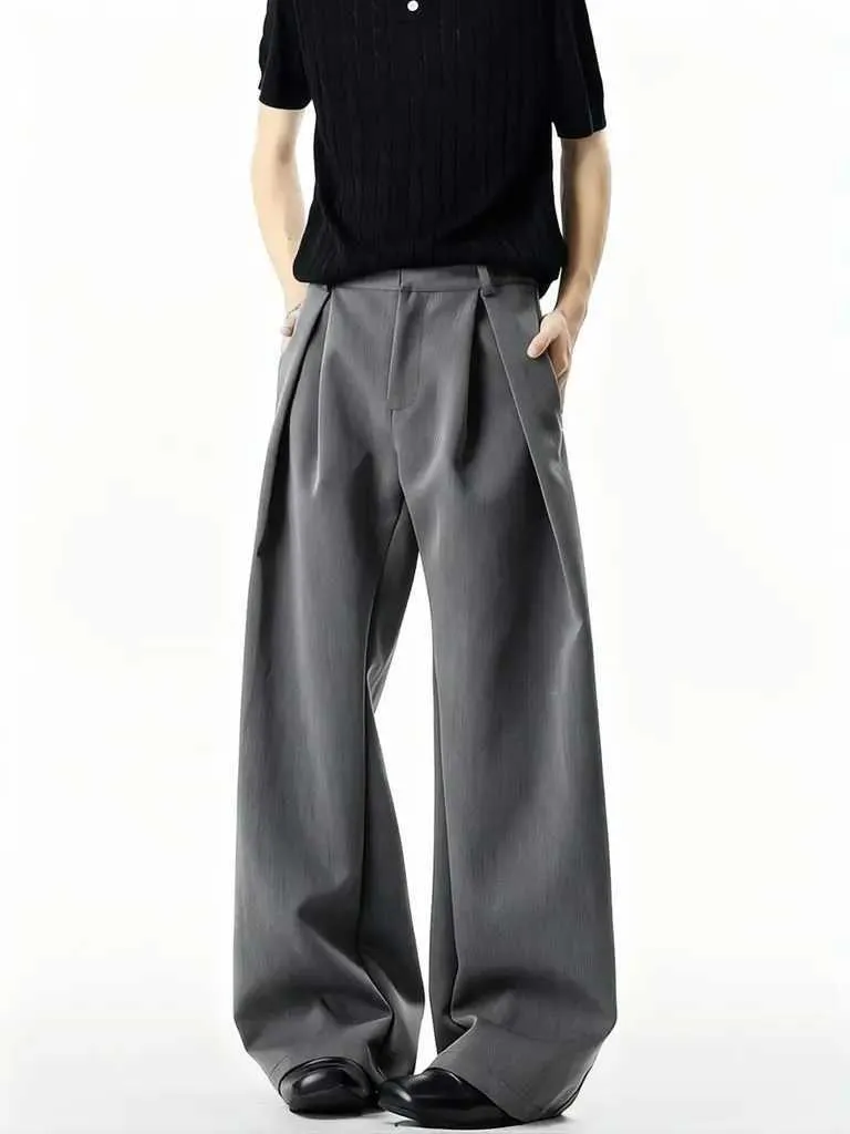 baggy dress pants mens GORGLITTER Men's Casual Pleated Striped 2025 Wide Leg Trousers with Pockets Black Small at Amazon Men's Clothing store Our collection Leg Pants Men Wide Men