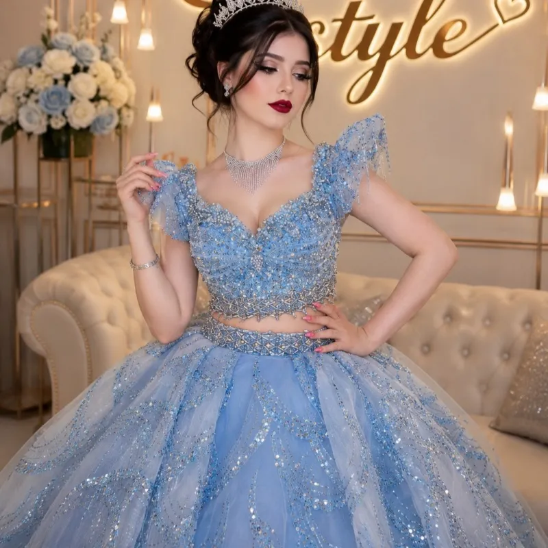 light blue quince dress Shiny Quinceanera Dresses Off The Shoulder... From Weiwei12345, Rs.33,709.6 Women's
