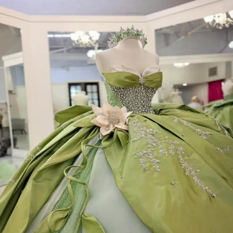 leaf green color dress Isabelle Textured Satin Dress
