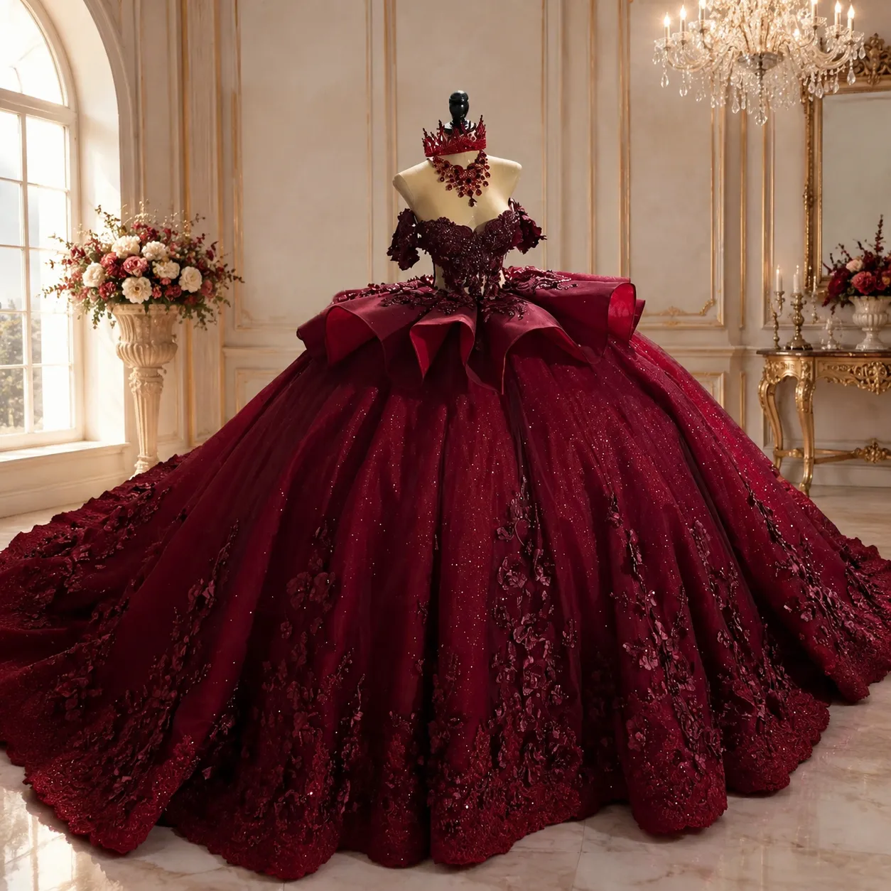 Princess Burgundy Quinceanera Dresses Off Shoulder... From Chicweddings, Rs.24,294.07