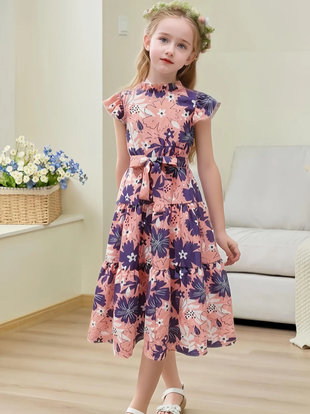 girls midi dress Rainbow Trim 6 The smocked bodice provides a comfortable fit Girls Mini Zanna Midi Dress