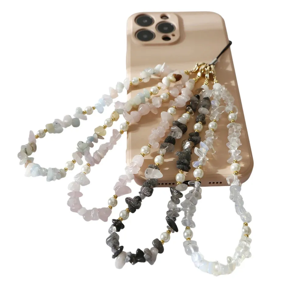 2 Cadenas De Cristal Para Móvil – Colgante Universal Con Perlas De Cristal Natural, Morado Y Rosa, Hecho A Mano