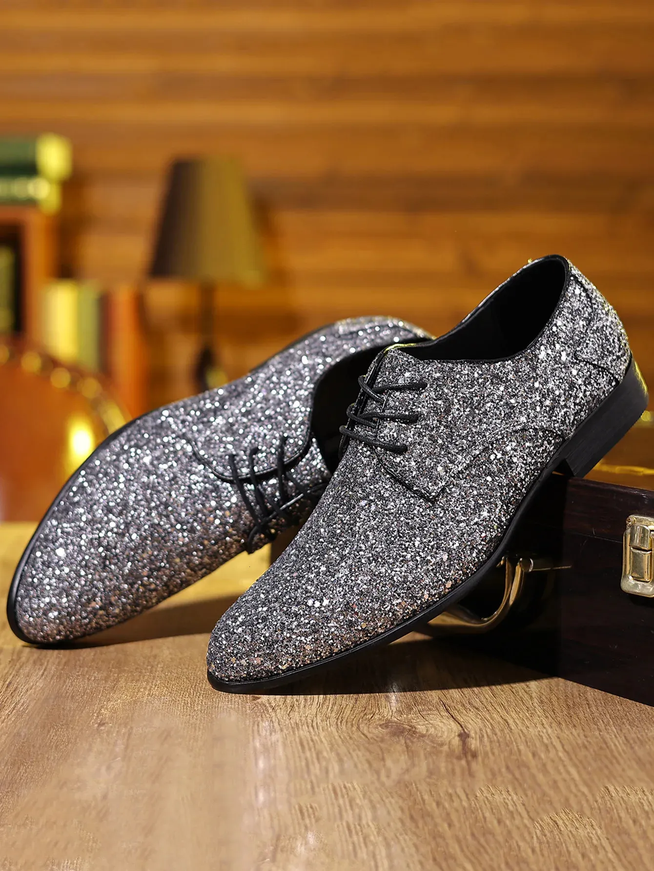 silver men dress shoes Men Silver Wingtip Brogue Derby Genuine Leather Shoes